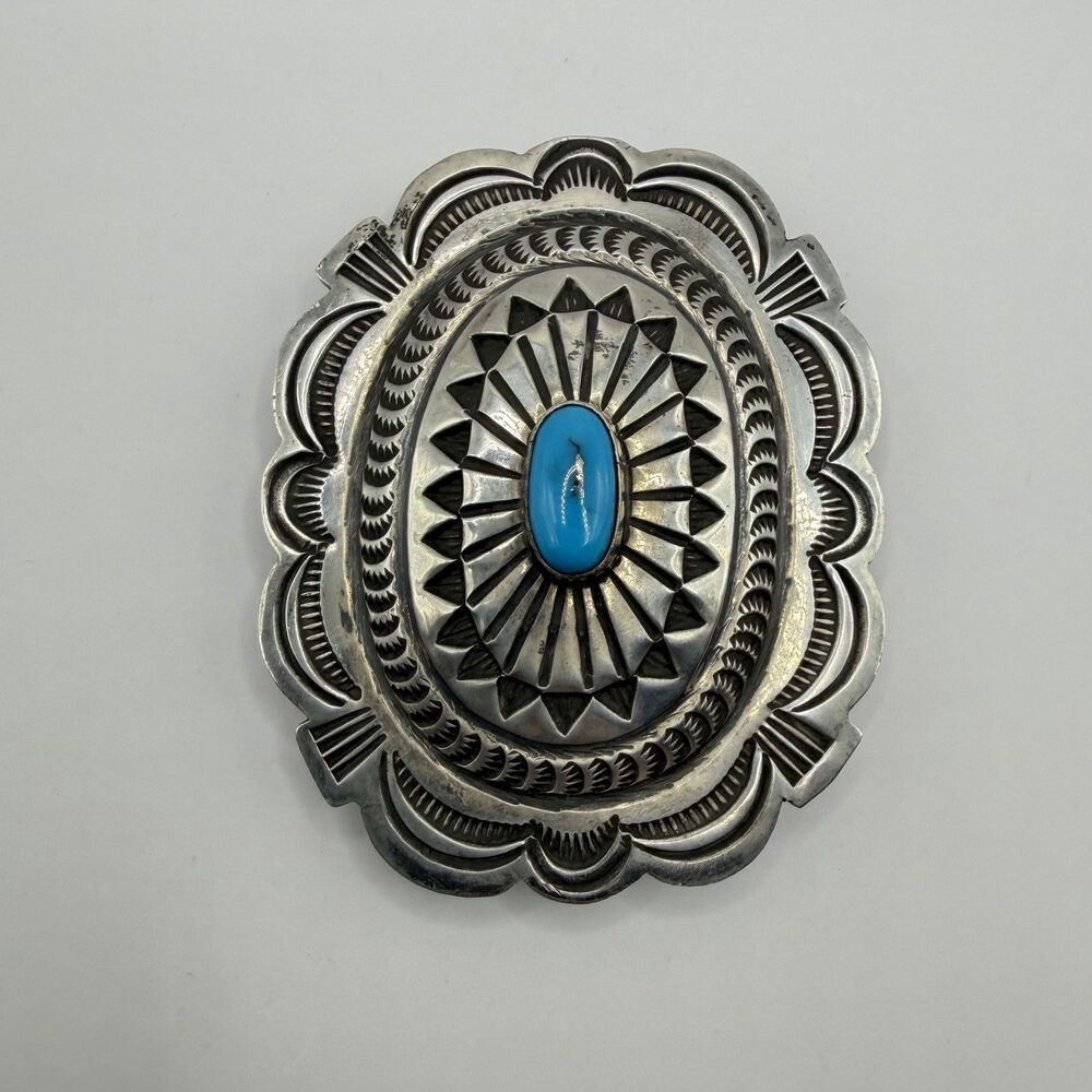 Carson B Sterling Silver Turquoise Brooch Pin Signed Southwestern 42.1g